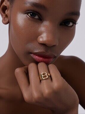Gold Open Band Ring With B